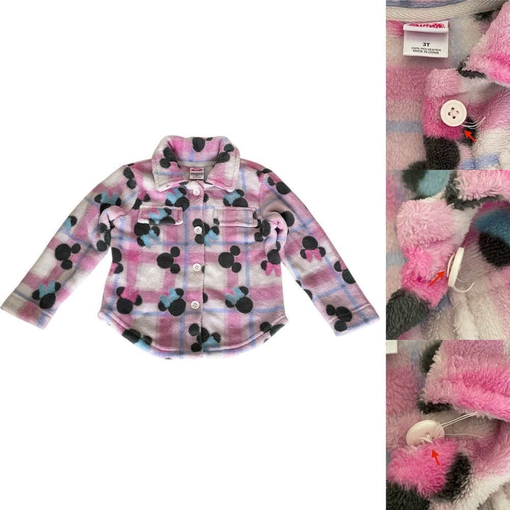 Disney Minnie Mouse Pink and Purple Plaid Fleece Button Up Top Girls 3T - Picture 1 of 12